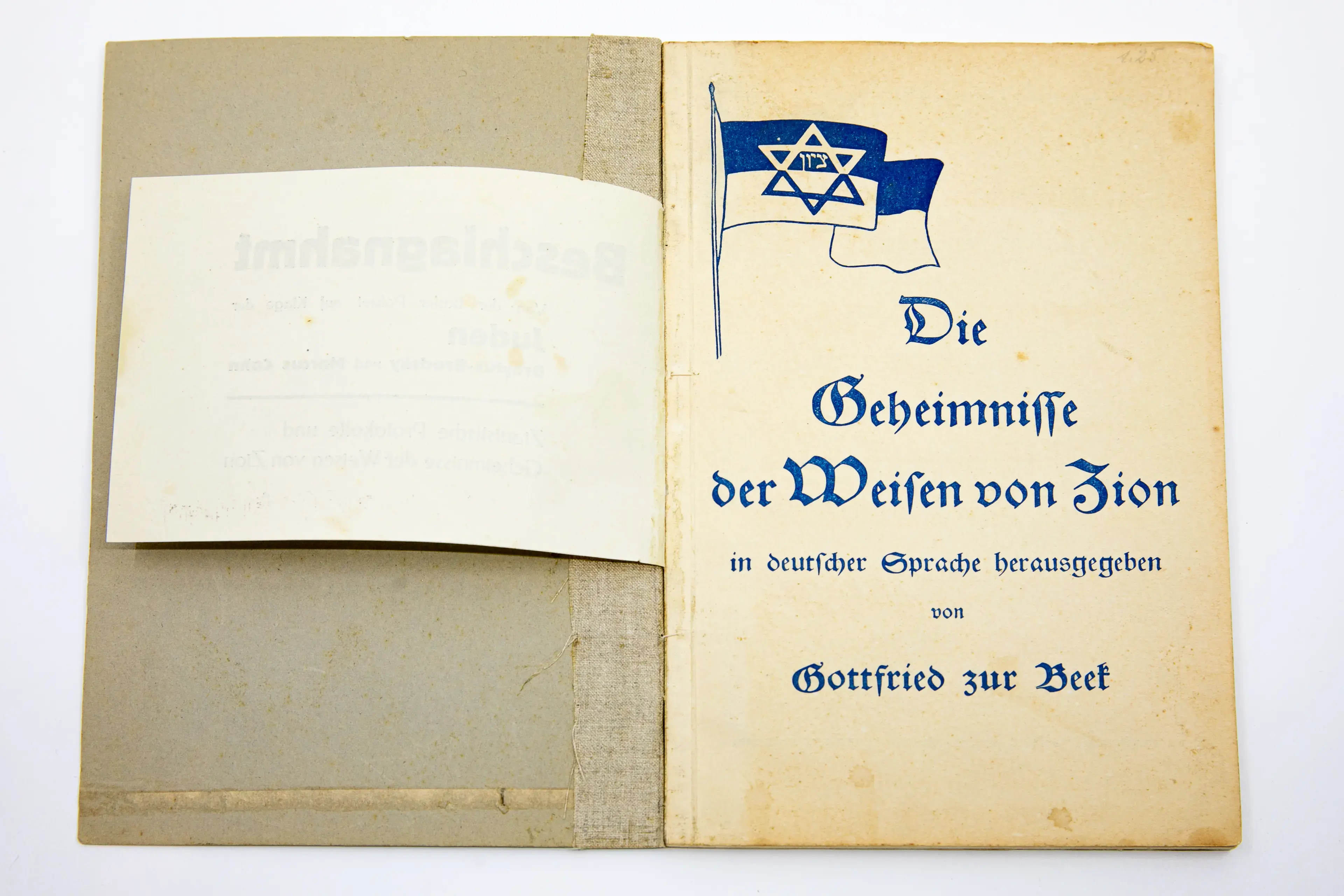 Bild der antisemitischen Schrift "Die Geheimnisse der Weisen von Zion" von Gottfried zur Beck.